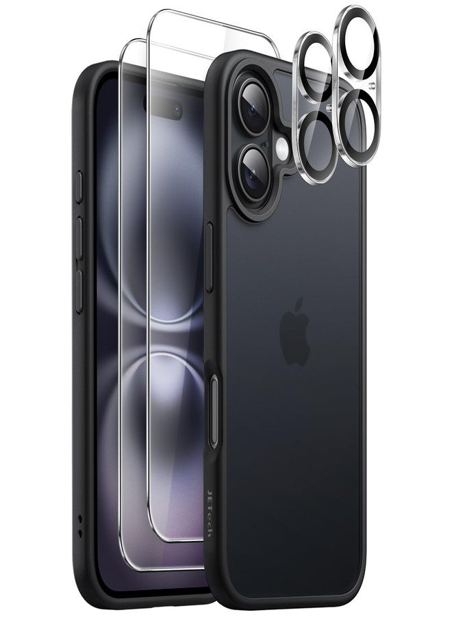 جي تيك جراب JETech 5 في 1 غير لامع لهاتف iPhone 16 مقاس 6.1 بوصة مع عبوتين من واقي الشاشة الزجاجي المقوى وواقي عدسة الكاميرا، وغطاء خلفي شفاف مقاوم للصدمات (أسود) - Image 1